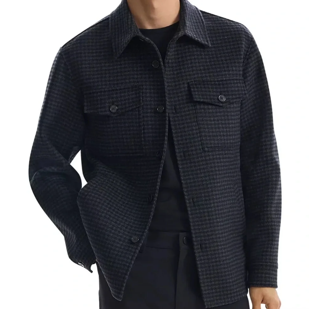 THEORY Houndstooth Wool-Cashmere Shirt Jacket size L - Picture 2 of 8